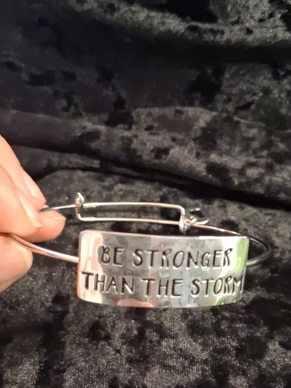 Silver Inspirational Bangle Bracelet - "Be Stronger Than The Storm"